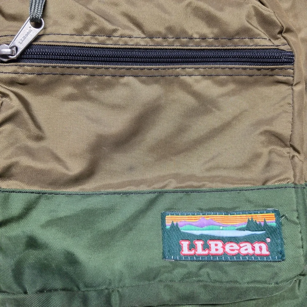 Vintage LL Bean Rucksack Backpack Brown Green Gorpcore Hiking Nylon Bag Trail